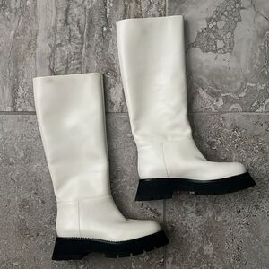 3.1 Phillip Lim Kate Lug Sole Knee High Boots, Bone/Black, New, Size 38.5